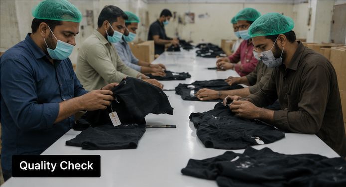 Inspectors checking finished garments