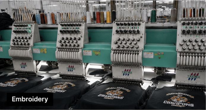 Embroidery machines stitching crests